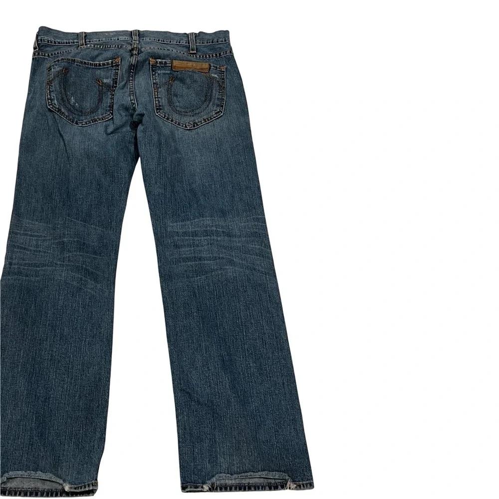 True Religion Mens Distressed‎ Straight Leg Jeans Blue Size 35 Made in USA